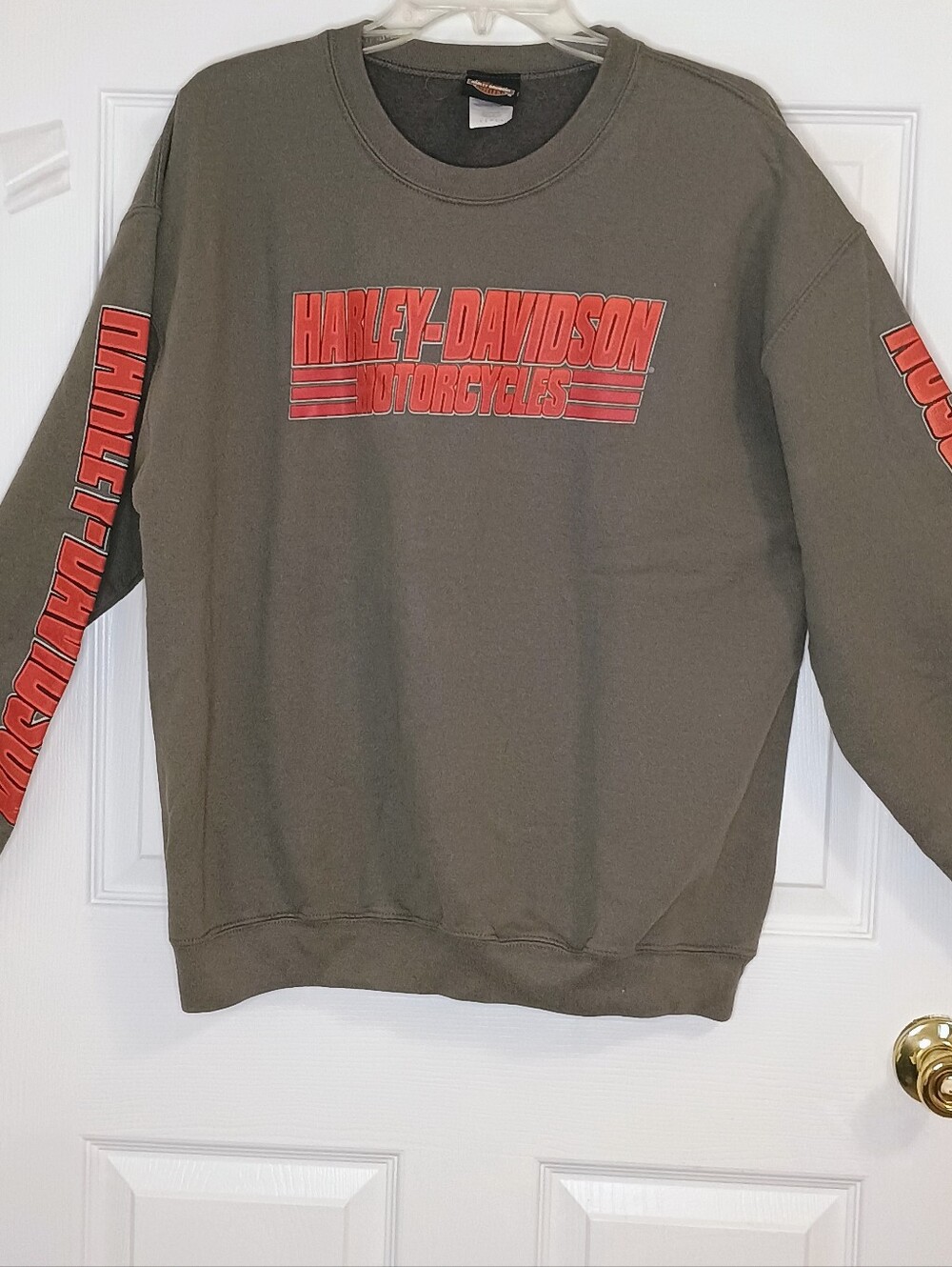 Harley-Davidson Sweatshirt Large Grey Crewneck with Red Logo Sleeves & Back EUC